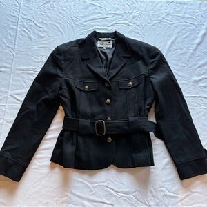 Vintage Women's 100% Wool Black Belted Blazer